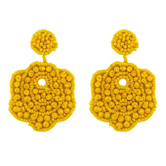 Bahati Jewelry - Yellow Flower Beaded Large Statement Drop Earrings Bahati Jewelry - Yellow Flower Beaded Large Statement Drop Earrings